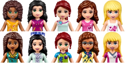 From left to right: Andrea, Emma, Mia, Olivia, Stephanie. Emma and Olivia had their races and character traits changed over time. / The Rambling Brick